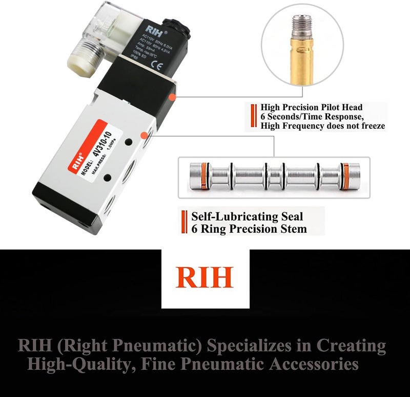 RH Pneumatics Solenoid Valve 4V310-10 12V/24V/110V Series Single Coil Pilot-Operated Electric 2 Position 5 Way Connection Type (AC110V/Junction Box, 3/8"NPT) - Image 5